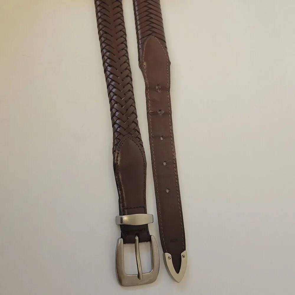 Classic Unisex Belt Genuine Leather Double Braided Brown Color